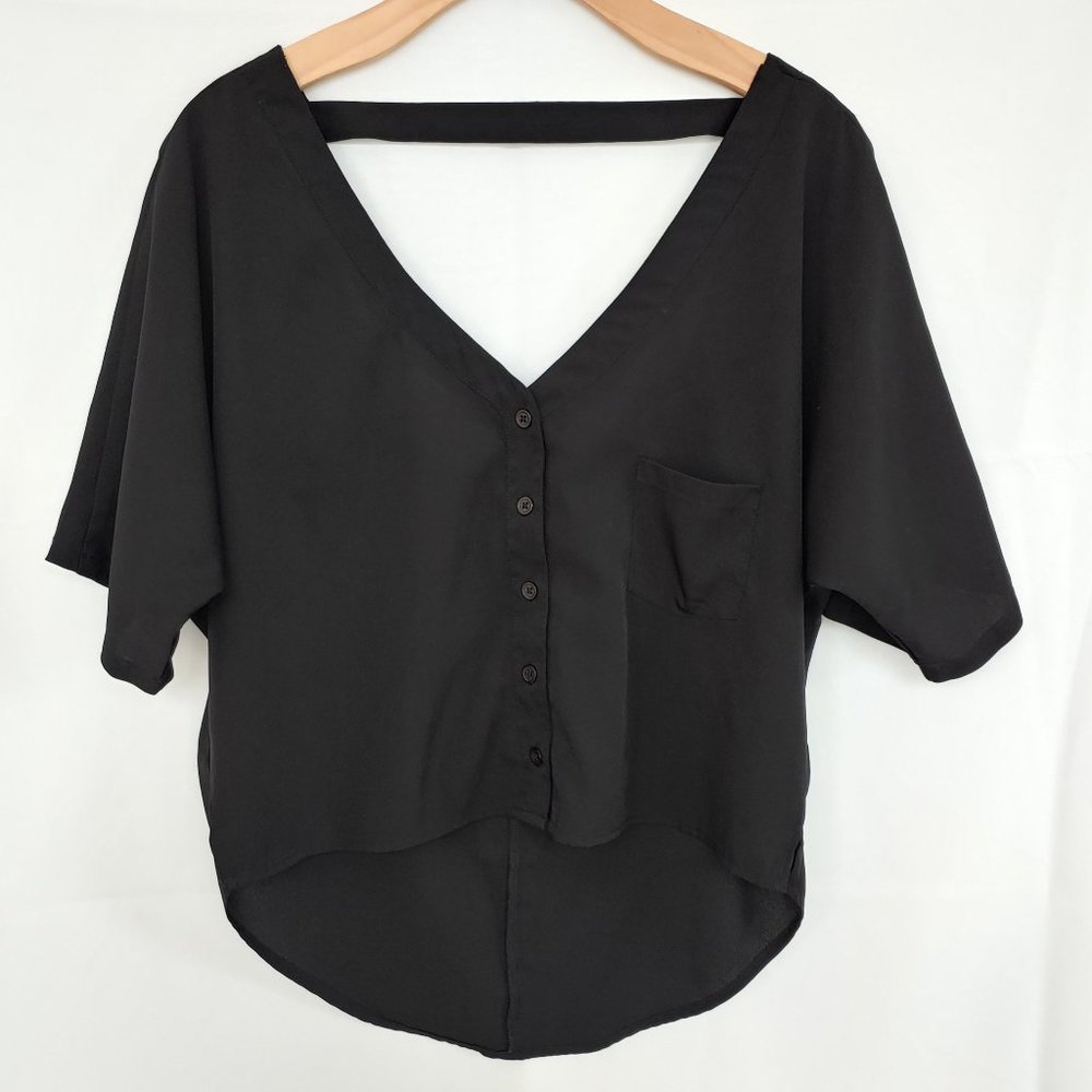 🎃Jessica Simpson Crop Open back Sheer Black shirt